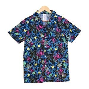 Disney's Stitch Button Up Short Sleeve Men's XS Shirt Hawaiian Palm Neon